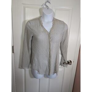 Ann Taylor Size 6 slightly sheer button down Black and off white blouse